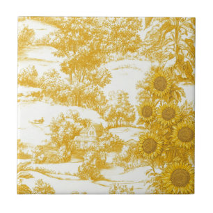 Azulejo Patrón de Toile de Girasol Country Francés Dorado