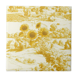 Azulejo Patrón de Toile de Girasol Dorado Grandmillennial