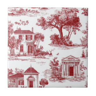 Azulejo Patrón de toile de granja roja con árbol escénico