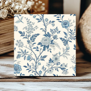 Azulejo Patrón de Toile de Jouy Floral Francés Azul