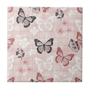 Azulejo Patrón de toile de mariposa botánica vintage (1)
