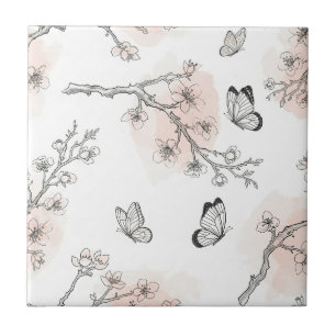 Azulejo Patrón de toile de mariposa botánica vintage (10)
