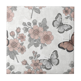 Azulejo Patrón de toile de mariposa botánica vintage (2)