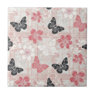 Azulejo Patrón de toile de mariposa botánica vintage (3)