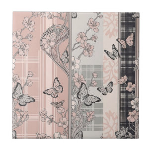 Azulejo Patrón de toile de mariposa botánica vintage (4)