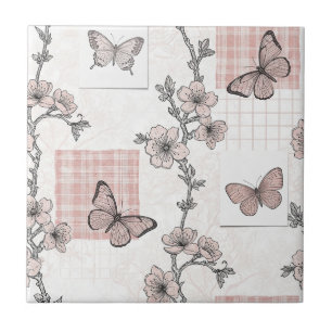 Azulejo Patrón de toile de mariposa botánica vintage (5)