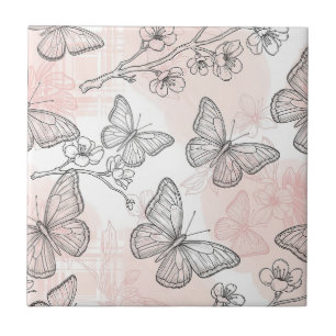Azulejo Patrón de toile de mariposa botánica vintage (6)