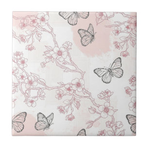 Azulejo Patrón de toile de mariposa botánica vintage (8)