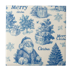 Azulejo Patrón de Toile de Navidad de Santa Azul Vintage