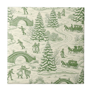 Azulejo Patrón de Toile de Verde Crema Victoriano de Invie