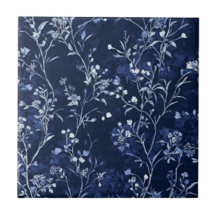 Azulejo Patrón de toile floral vintage azul (11)