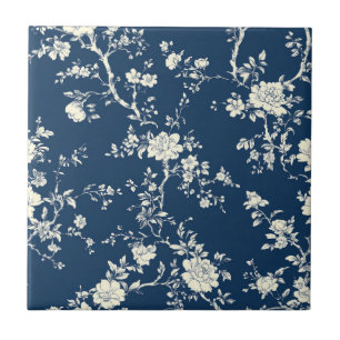 Azulejo Patrón de toile floral vintage azul (12)