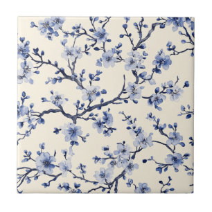 Azulejo Patrón de toile floral vintage azul (5)