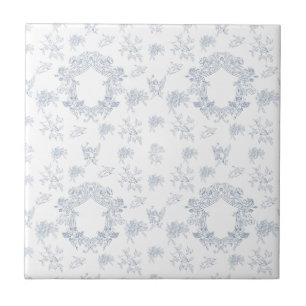 Azulejo Patrón de Toile Francés Blanco Azul