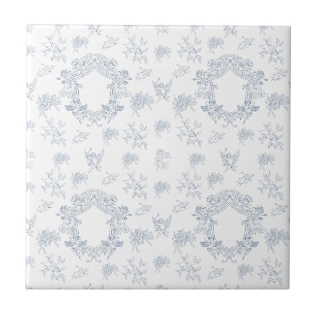 Azulejo Patrón de Toile Francés Blanco Azul (Frente)
