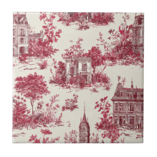 Azulejo Patrón de toile tradicional rojo del campo