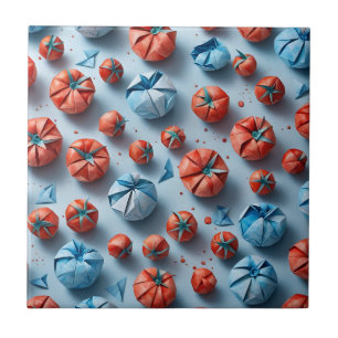 Azulejo Patrón de tomates de origen azul rojo