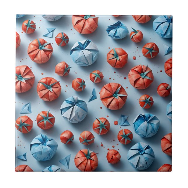 Azulejo Patrón de tomates de origen azul rojo (Frente)