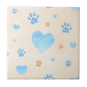 Azulejo Patrón de trazos y corazones azules de color de ag