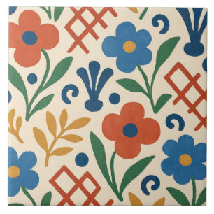 Azulejo Patrón de trébol floral de país retro