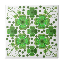 Azulejo Patrón de trébol y remolino verde metálico persona