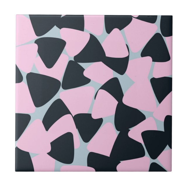 Azulejo Patrón de triángulo azul negro rosa (Frente)