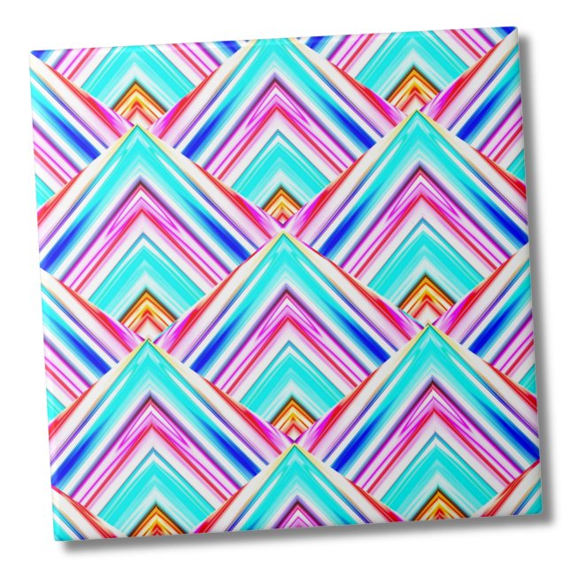 Azulejo Patrón de triángulos geométricos coloridos (Bright Colorful Geometric Triangles Pink Blue Ceramic Tile)
