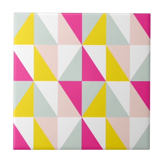 Azulejo Patrón de triángulos geométricos rosa y amarillo (Frente)