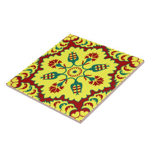 Azulejo Patrón de tulipán turco otomano amarillo rojo vi