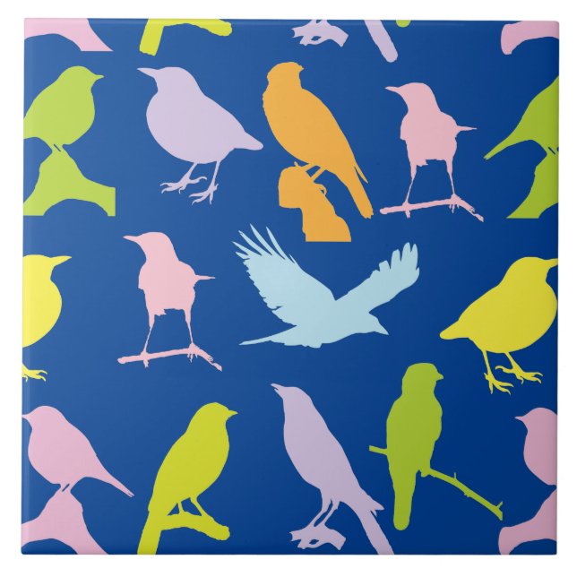Azulejo Patrón de variedad de aves color pastel (Frente)
