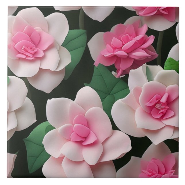 Azulejo patrón de vegetación de boho floral rosa bonito (Frente)