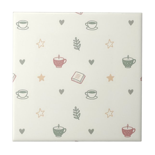 Azulejo Patrón de Vela de Libros de Té Acogedor Suave (Frente)
