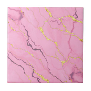 Azulejo Patrón de Venas de Oro de Mármol Rosa