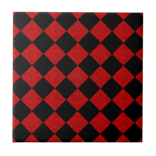 Azulejo Patrón de verificación de diamante rojo negro y gr