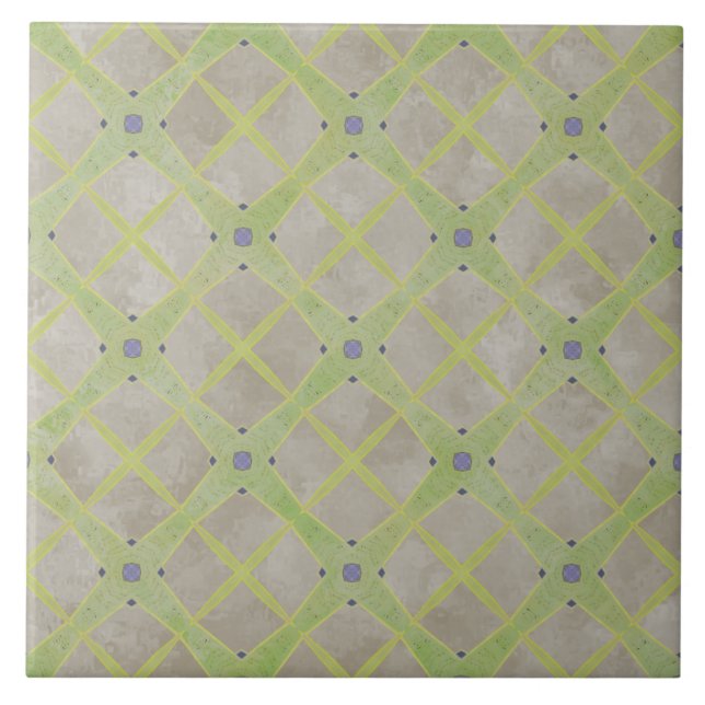 Azulejo Patrón de verificación moderna verde, beige y azul (Frente)