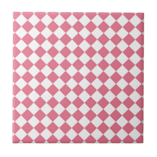 Azulejo Patrón de verificador de diamantes blancos rosa