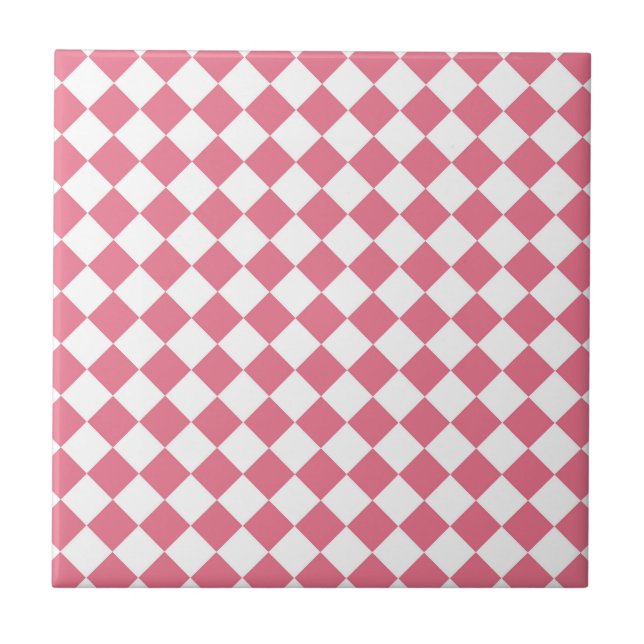 Azulejo Patrón de verificador de diamantes blancos rosa (Frente)