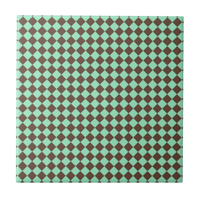 Azulejo Patrón de verificador de diamantes verde marrón (Frente)
