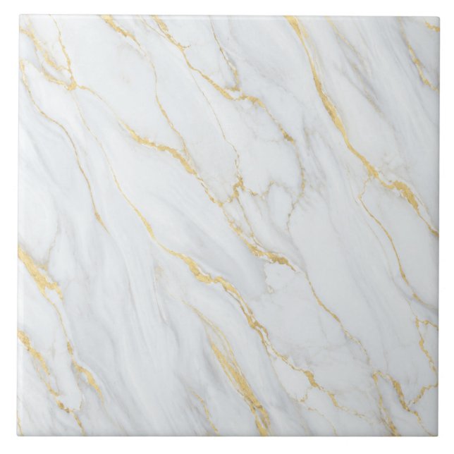 Azulejo Patrón de Veta de Oro de Mármol Blanco (Frente)