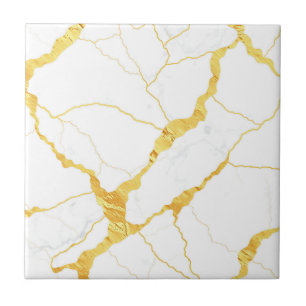Azulejo Patrón de Vetas de Oro de Mármol Blanco