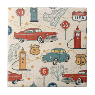 Azulejo Patrón de viaje por carretera vintage (2)