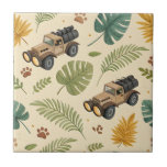 Azulejo Patrón de viaje por carretera vintage (4)<br><div class="desc">Azulejo de cerámica con patrón inspirado en viajes rústicos que presenta coches antiguos, señales de tráfico vintage, hojas y elementos de aventura retro en un estilo encantador de campo. Ideal para amantes de los viajes por carretera, entusiastas de lo vintage, viajeros y cualquiera que ame la estética de viaje nostálgica....</div>
