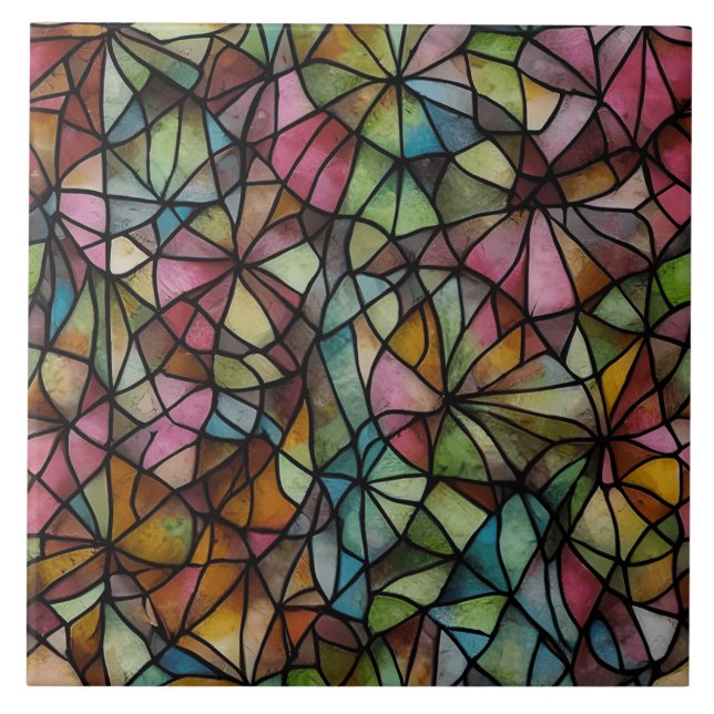 Azulejo Patrón de vidrio manchado colorido (Frente)