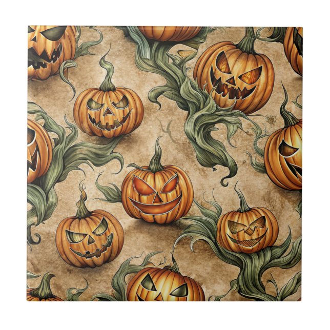 Azulejo Patrón de Vino de Halloween de época Jack-O-Lanter (Frente)