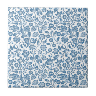 Azulejo Patrón de vinos florales blancos y azules orgáni