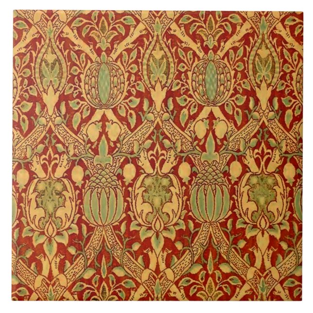 Azulejo Patrón de William Morris rojo Turquesa dorado (Frente)