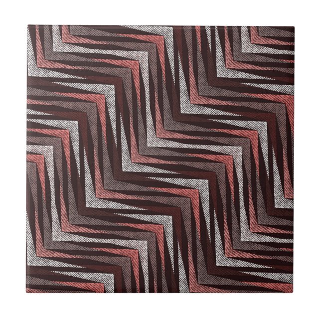 Azulejo Patrón de zigzag de coral, gris, marrón. (Frente)