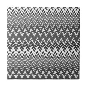 Azulejo Patrón de zigzag geométrico en blanco y negro