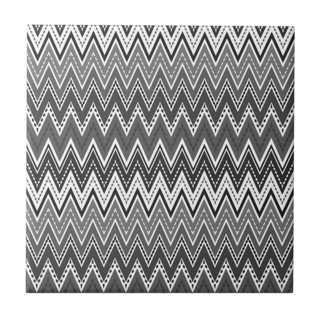 Azulejo Patrón de zigzag geométrico en blanco y negro (Frente)