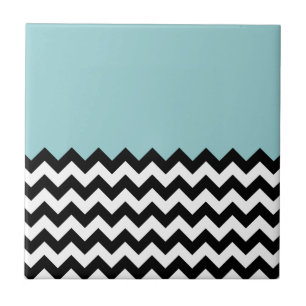 Azulejo Patrón de zigzag negro y blanco, chevron, azul